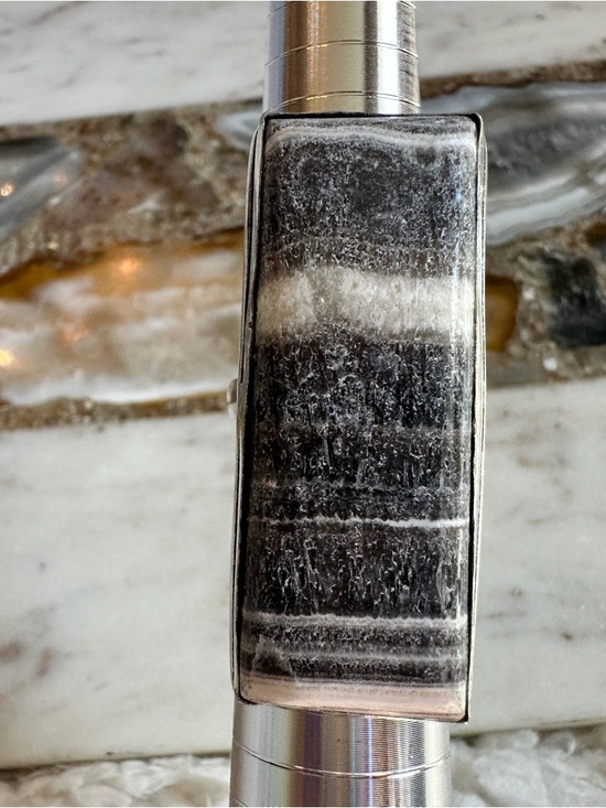 2519 Stunning Silver and Black Zebra Calcite Stone Statement Ring - Picture 5 of 6